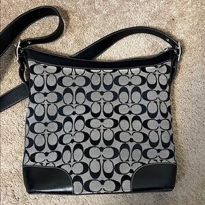 Coach Signature Black Gray Shoulder Bag Crossbody Handbag Purse 6346